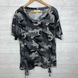 MICHAEL Michael Kors Women's Medium Gray Camo Short Sleeve Tee Shirt Tie Sides